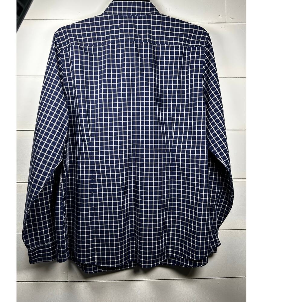 EUC Land's End Navy Blue and White Checkered Mens Button Up, Size 16 - Picture 6 of 9